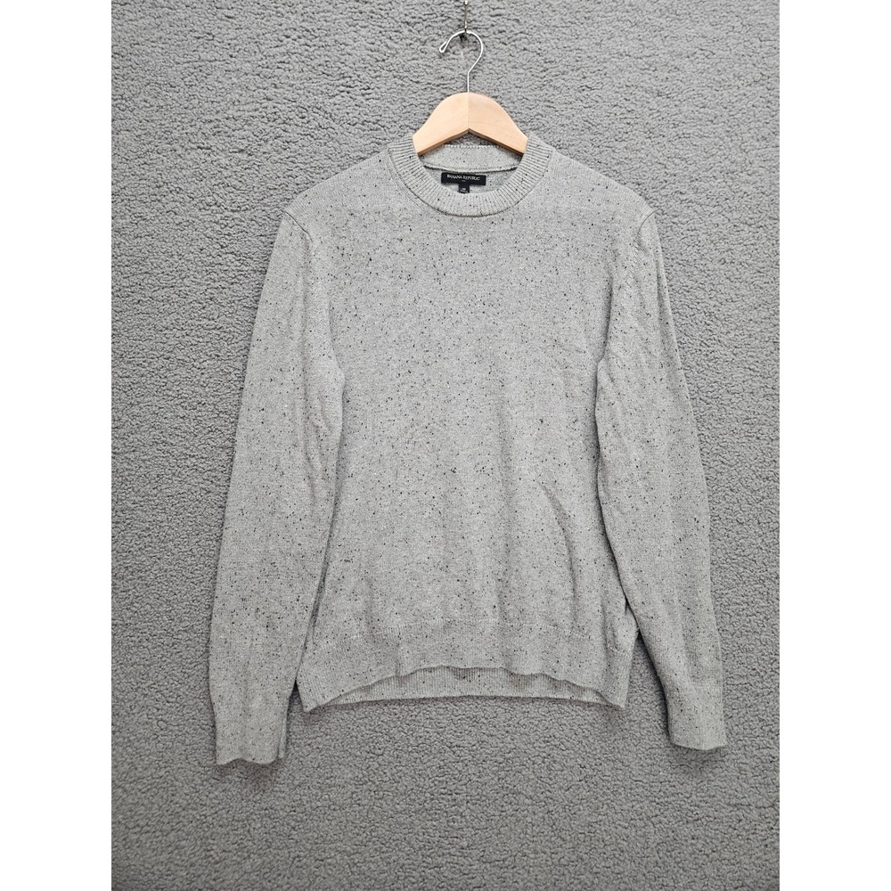 Banana Republic Sweater Medium Gray Speckled Donegal Cotton Wool Crew Neck